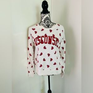 Tailgate Women’s White Red Wisconsin Floral Long Sleeve Crew Neck Sweatshirt